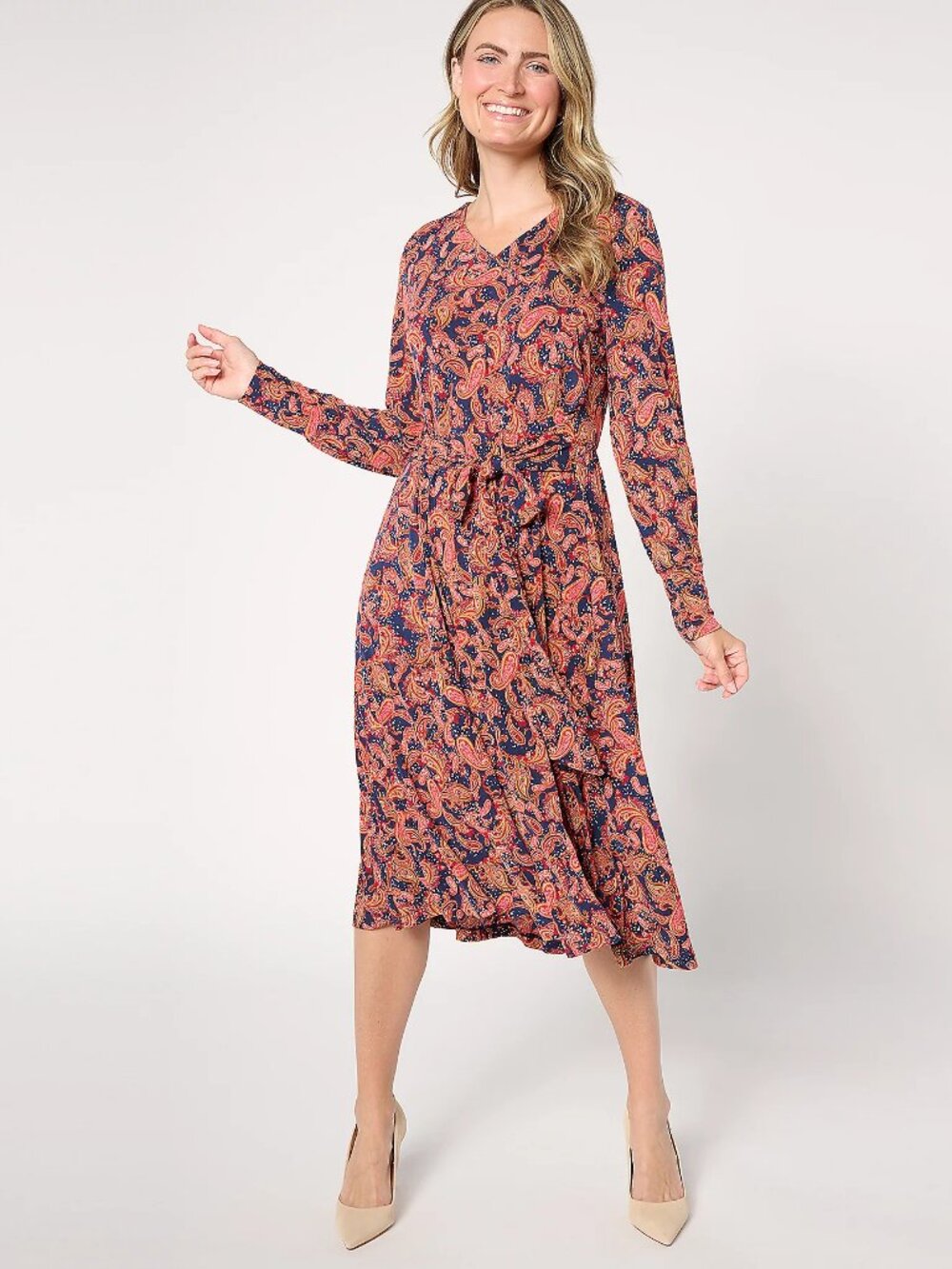 Studio Park X Jane Treacy Regular Faux Wrap Knit Dress, Paisley Sz L a665321